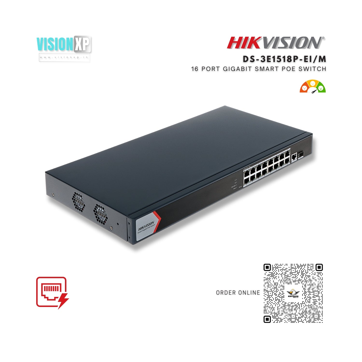 Hikvision DS-3E1518P-EI/M 16 Port Gigabit Smart PoE Switch Hikvision DS-3E1518P-EI/M 16 Port Gigabit Smart PoE Switch
